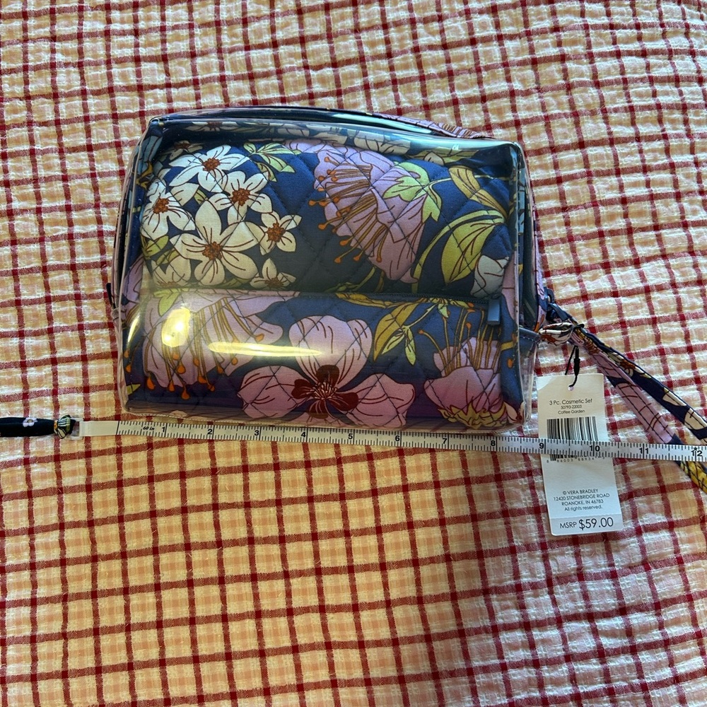 Vera Bradley Floral Vinyl Cosmetic Set in Navy, Lavender & Pink